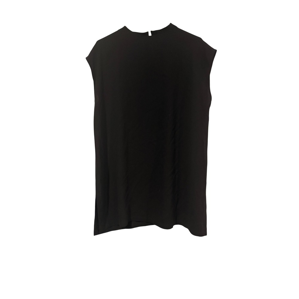 Eileen Fisher Black 100% Silk Mock Neck Keyhole Sleeveless Top Medium